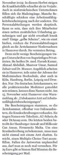 Auszug aus dem STERN-Artikel „Wir Blaumacher / Warum der Krankenstand in Deutschland so hoch ist“
